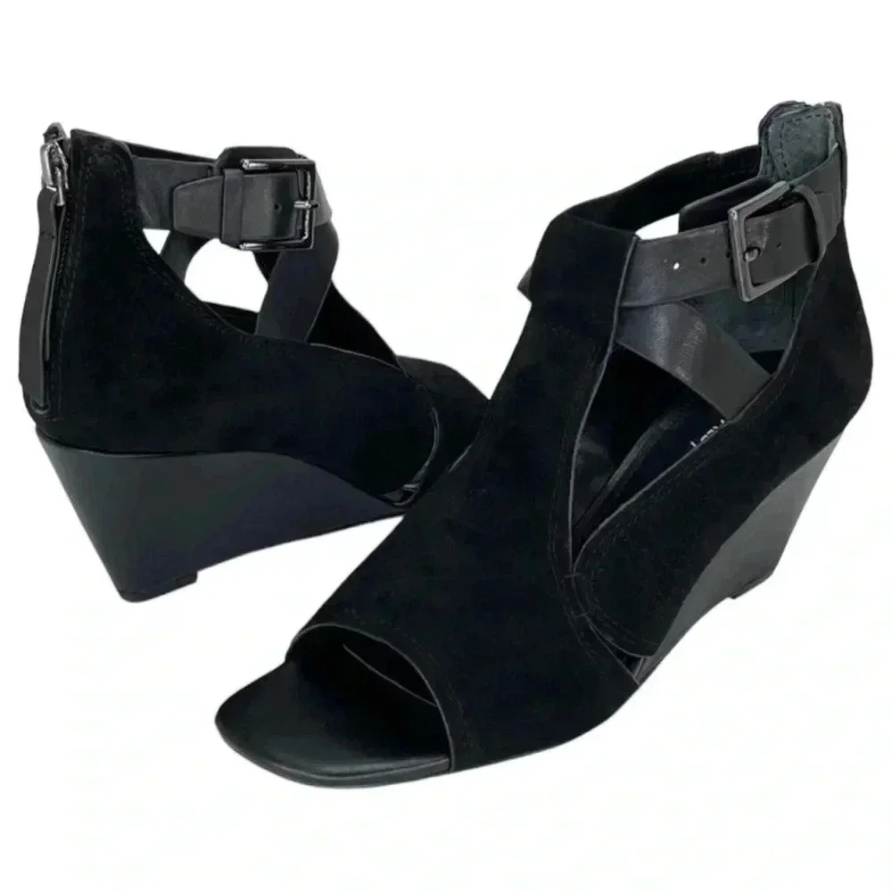Donald J Pliner Sila2 Black Suede Leather Womens Wedge Pump Size 6.5M